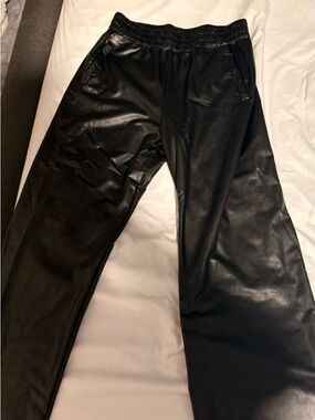 Woman’s Black Faux Leather Jogger Pants